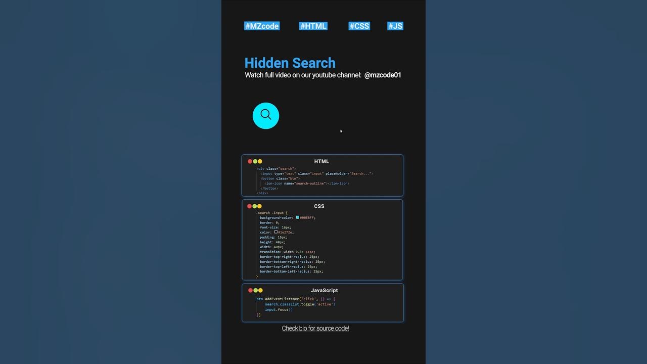🔍 Hidden Search Bar / Expandable Search with HTML, CSS & JavaScript ...
