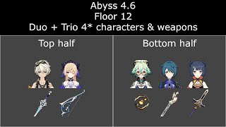 Genshin Impact Abyss 4.6 | F2P Floor 12 Duo + Trio 4* characters & weapons