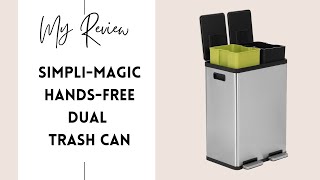 SIMPLI-MAGIC 60 Liter / 16 Gallon Rectangular Hands-Free Dual Compartment Recycling Kitchen Step Tra