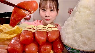ASMR Mentaiko Cheese Omelette Sausage【Mukbang/ Eating Sounds】【English subtitles】