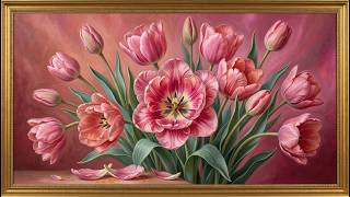 🌷 Pink Tulips Still Life | 4K Frame TV Art | Oil Painting Ambience 2 Hours | Spring Home Decor screenshot 4