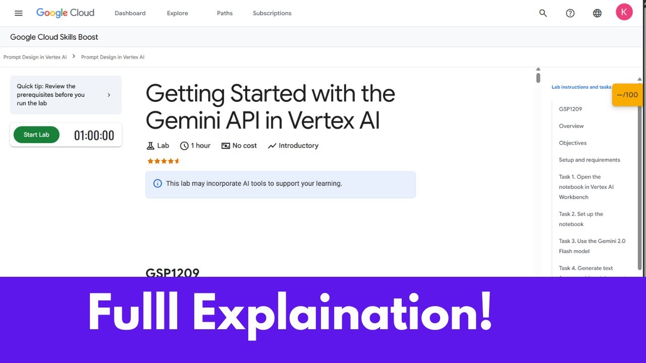 Getting Started with the Gemini API in Vertex AI | GSP1209 | Prompt ...