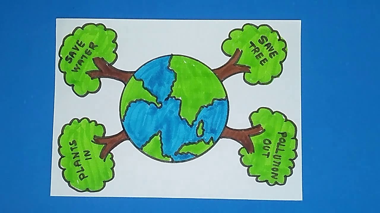 How to draw Save Tree Poster Easy | Save Earth drawing for ...