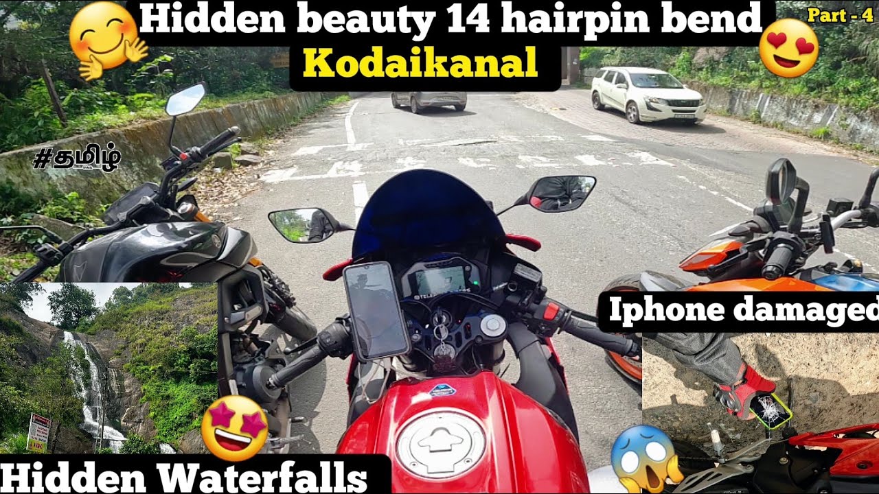 Dangerous hairpin bends😱|Iphone damaged 🥺|Hidden waterfalls in Kodaikanal #kodaikanal #travel #r15 