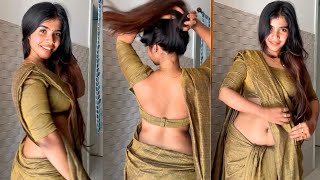 Cotton Saree With Matching Full Sleeves Blouse | Indian Model | Fashion Model Pose | Saree Style