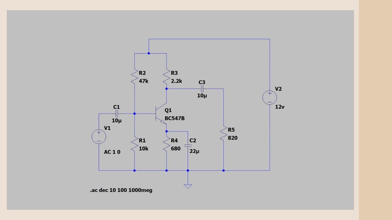 Two Stage RC coupled Amplifier Frequency Response on Simulation