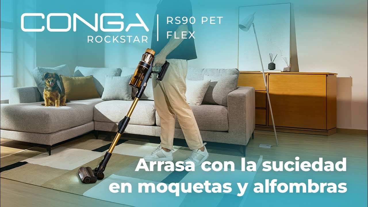 Aspirador escova sem fio Conga Rockstar RS90 Pet Flex, 600 W e 160 AW de pot&ecirc;ncia de suc&ccedil;&atilde;o