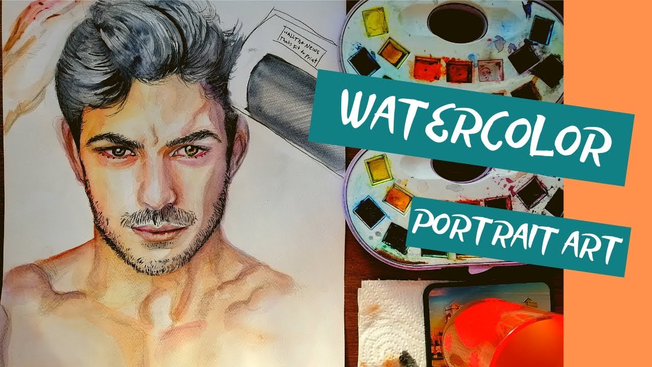 Watercolor Portrait art (Fast Drawing ) الرسم باستخدام الألوان المائية ...