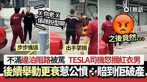 违泊阻路被骂 TESLA司机掴车行职员：扮型啊！ 后续更衰惹公愤｜01热话｜TESLA｜争执｜掌掴 - 天天要闻