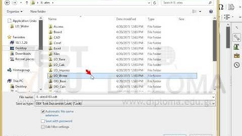 Save the current document under the name cv.odt in a folder named myfiles which you will create...