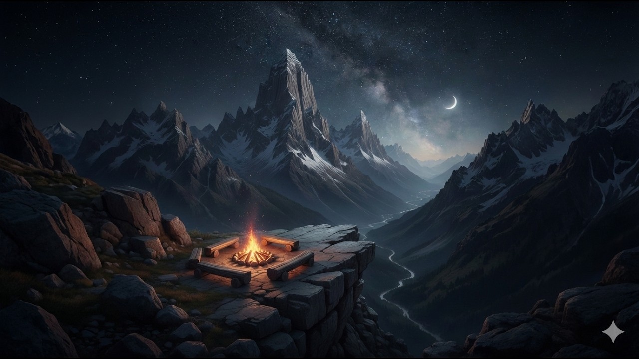 Cozy Cliffside Campfire Ambience 🔥 Mountain Night Sounds for Deep Sleep & Study (10 Hours)