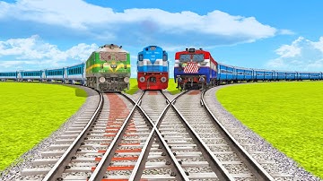 Three Trains Diamond Railroad Crossing | Bumpy Branched Forked Tracks | Train Simulator 2022