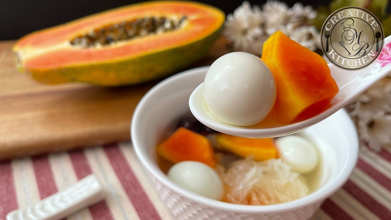 Papaya With Snow Fungus & Quail Eggs Dessert Nourishing plantbased