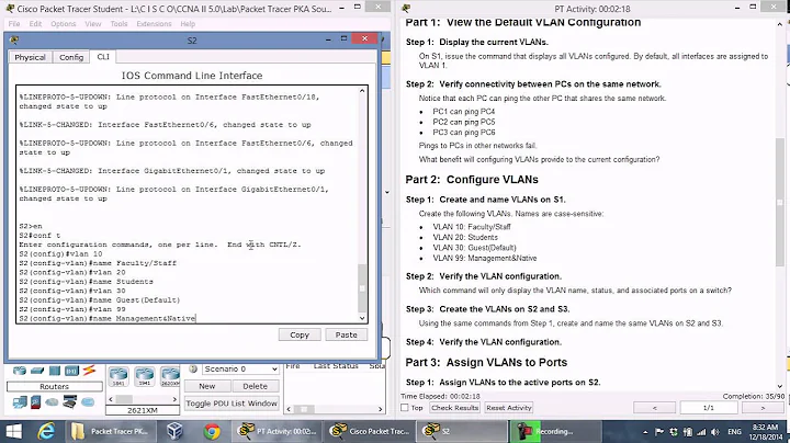 CCNA2 3.2.1.7 Packet Tracer Configuring VLANs