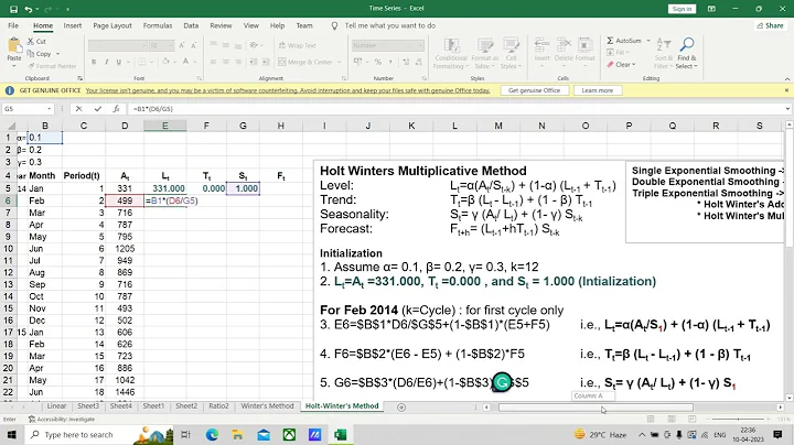 Holt Winter's Multiplicative Method using Excel