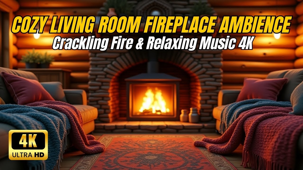 Cozy Living Room Fireplace Ambience 🔥 | Crackling Fire & Relaxing Music (4K)