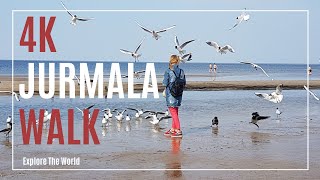 【4K】 Latvia Jurmala Walk - Jūrmala Sandy Beach with Sea Waves Sounds