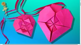 Origami :  Collier,  Pendentif-Pochette   « Cœur » 