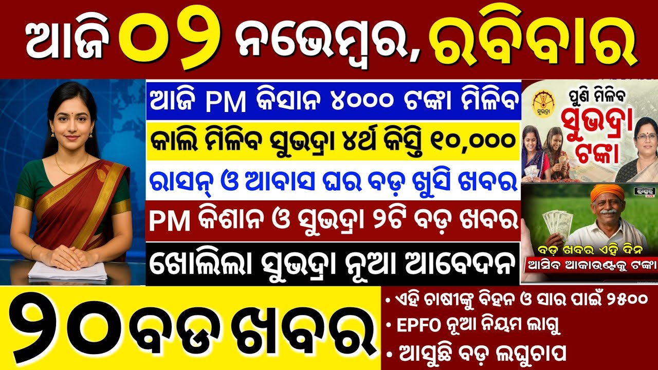 today's morning news odisha/02 november 2025/subhadra yojana online apply process/odisha news today