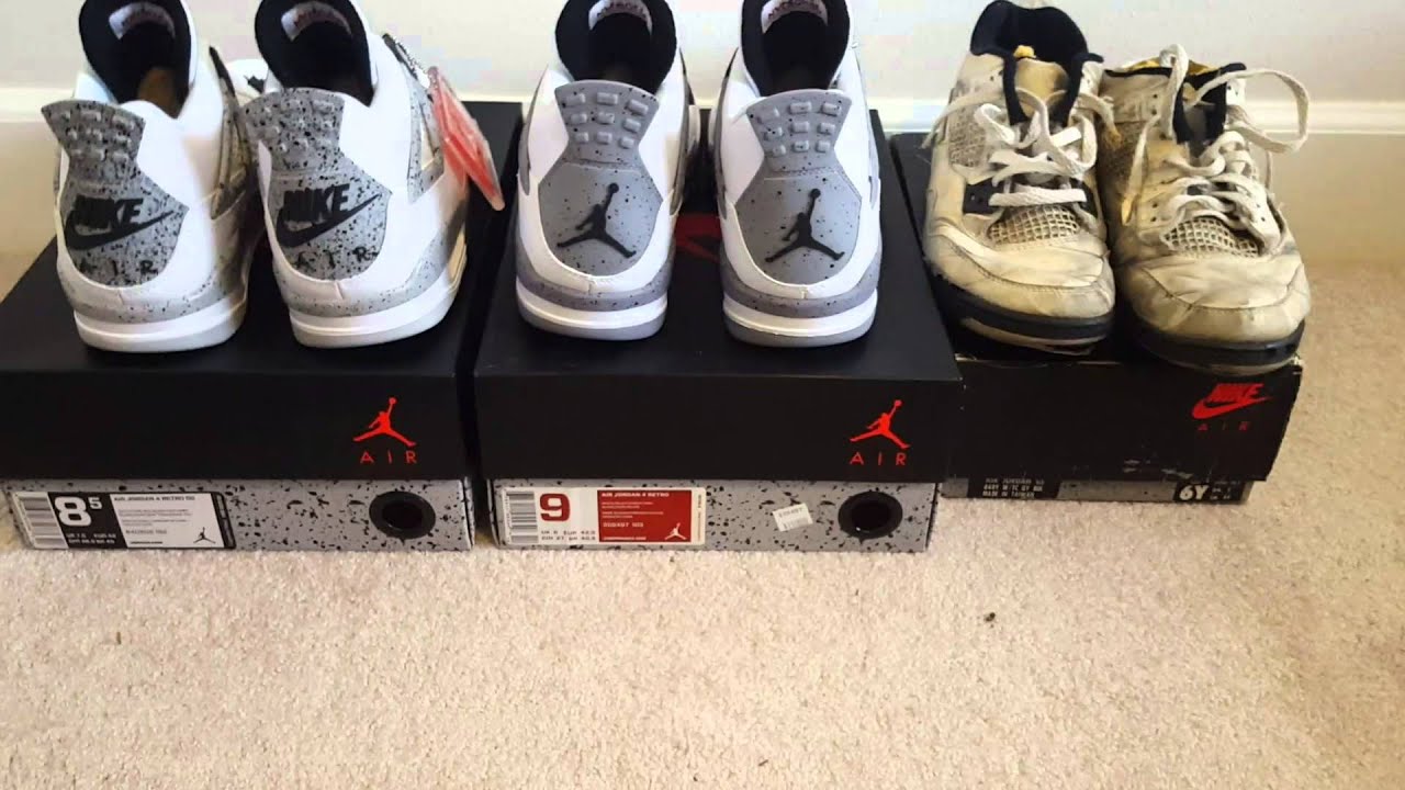 Comparison: Air Jordan 4 cement 1989 vs 2012 vs 2016 - YouTube