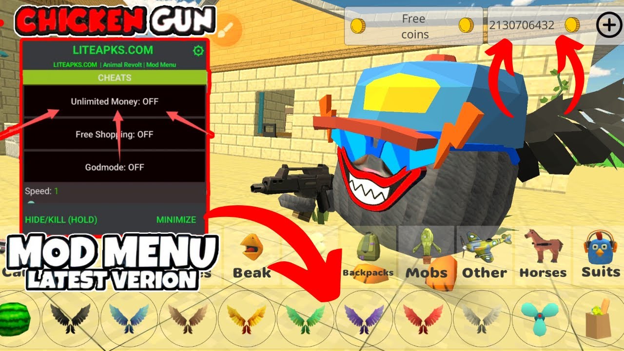 Chicken Gun mod menu v3.1.0 God mode, unlimited money, telekill and MORE!!!  