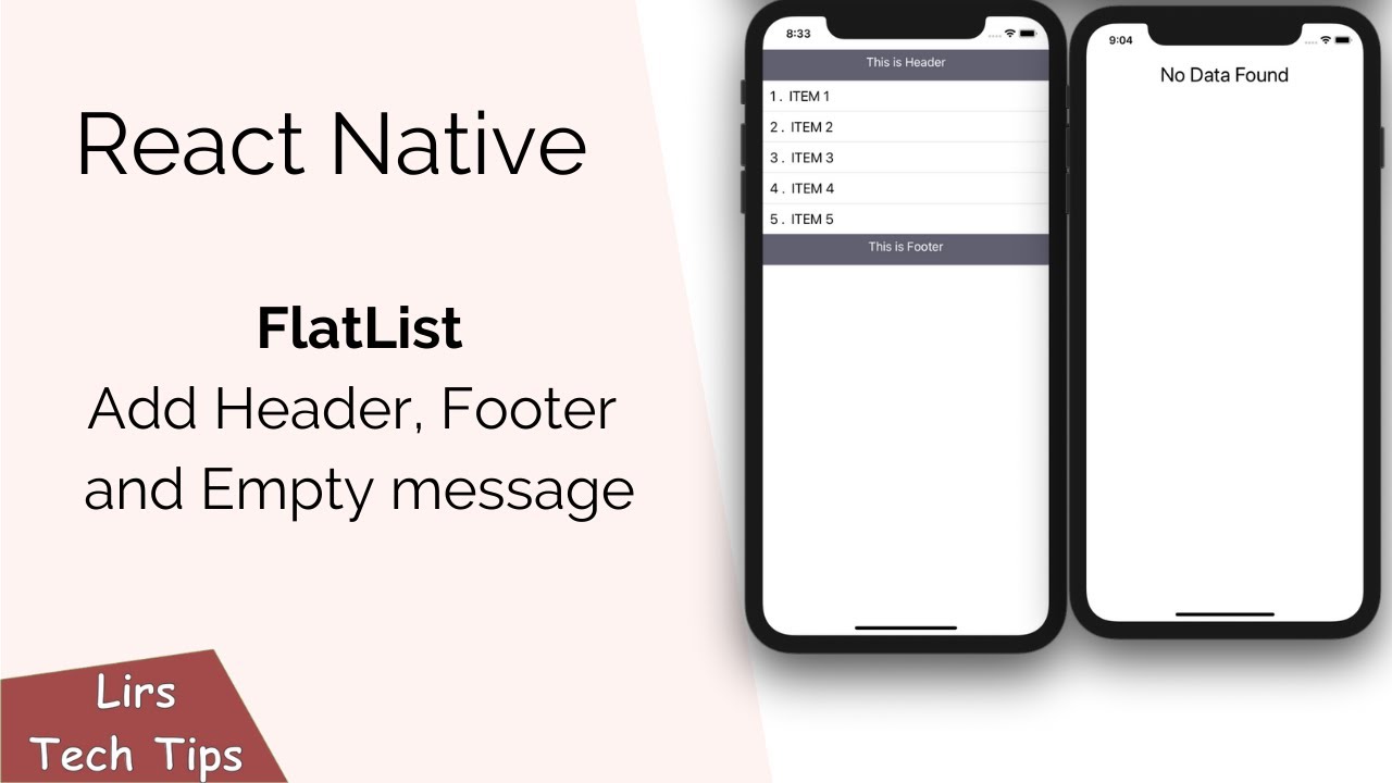 React Native: Flatlist Add Header, Footer And Empty Message - Youtube