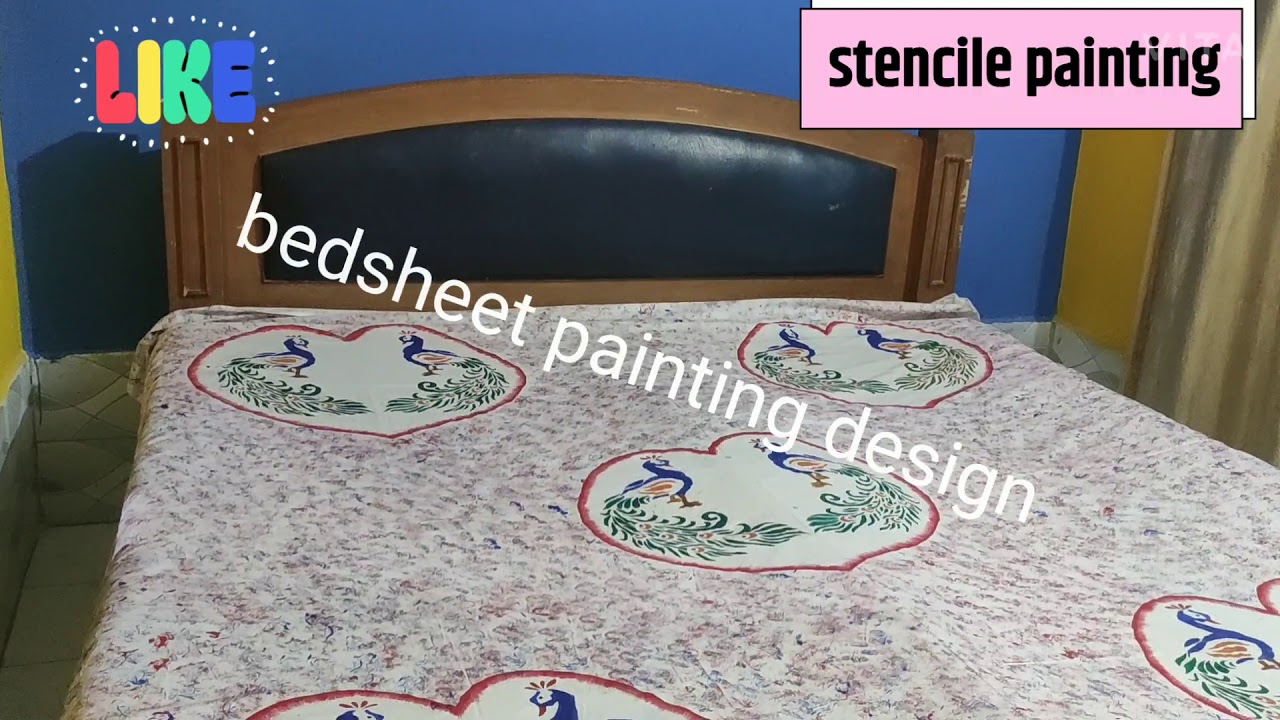 Bedsheet painting design//chader painting design//stencil painting/texture design