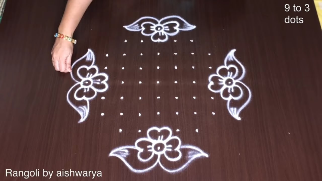 Simple 9-3-3 Beautiful Flower Rangoli