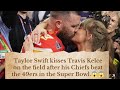Taylor Swift kisses Travis Kelce on the field after his Chiefs beat the 49ers in the Super Bowl.❤️😍😱