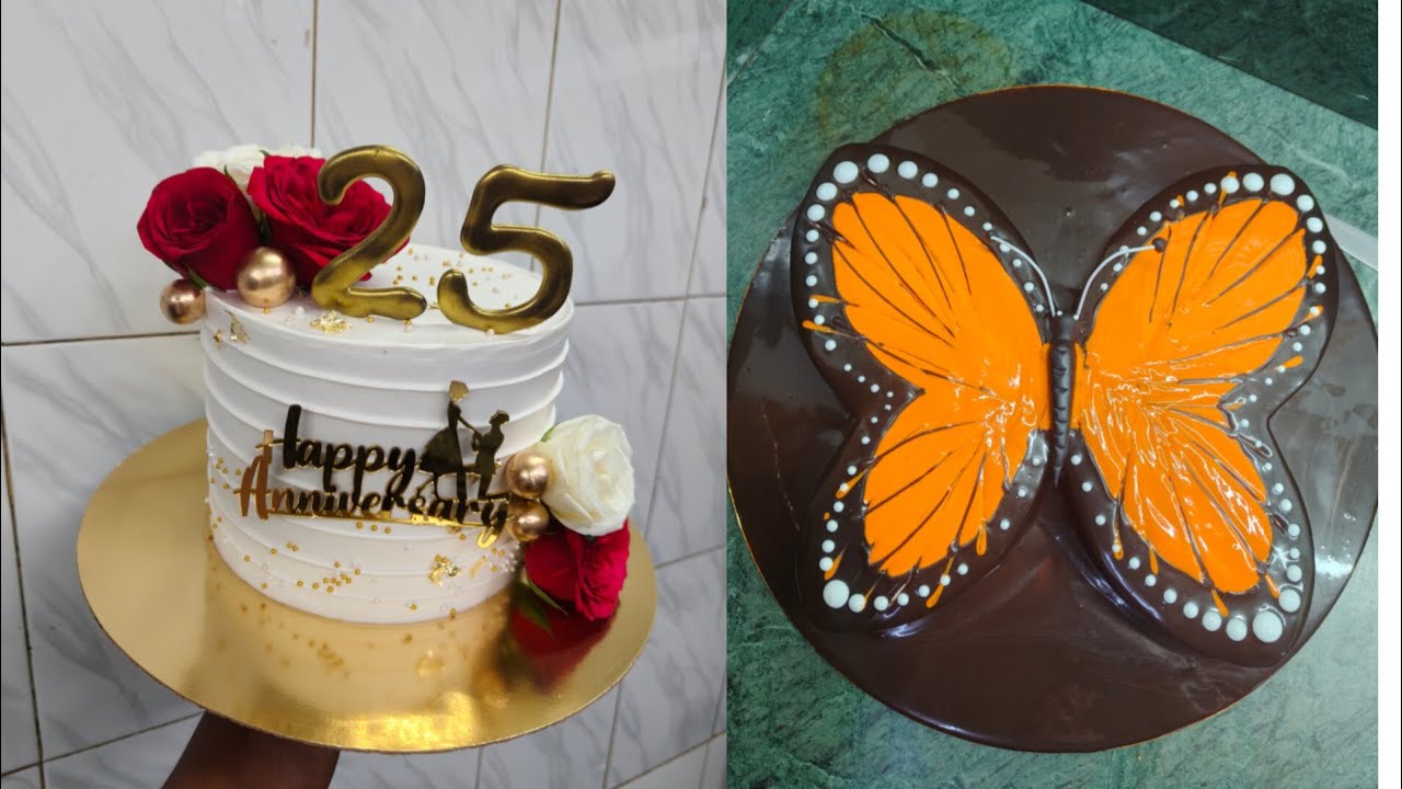 Beautiful 25th anniversary wedding cake | butterfly 🦋 chocolate cake | mirror glaze chocolate cake 