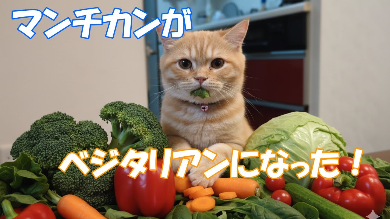 生後4か月マンチカンこうめが野菜を食べました