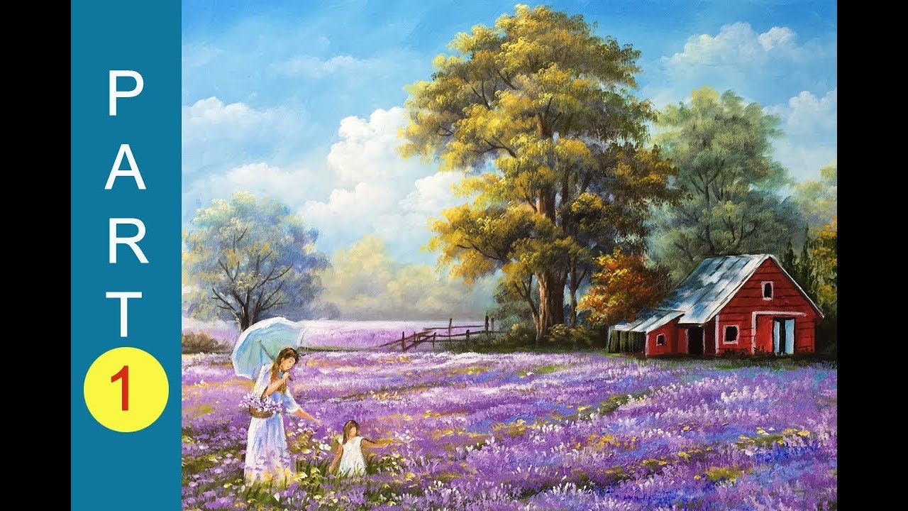 Mother and daughter on a field of flowers acrylic painting ...