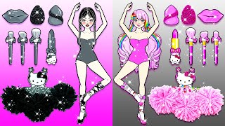 Paper Dolls Dress Up - Black Wednesday Addams VS Rainbow Rapunzel Ballet - Barbie Makeover Handmade