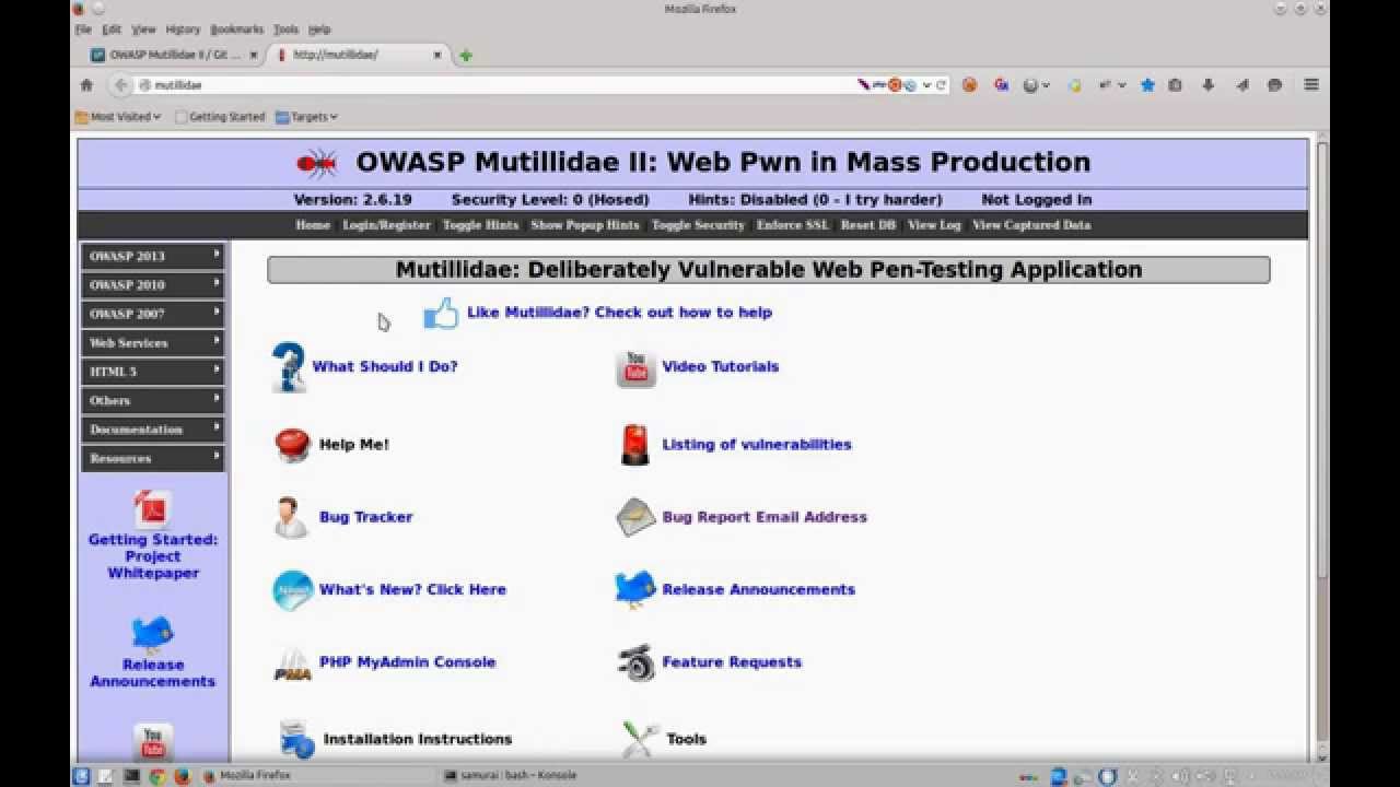 Mutillidae: How to Update Mutillidae on Samurai-WTF 3