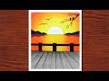 How to draw Sunset Scenery with oil pastels, Oil Pastel Drawing 2021