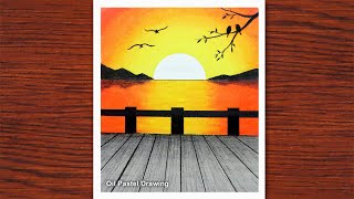 How to draw Sunset Scenery with oil pastels, Oil Pastel Drawing 2021