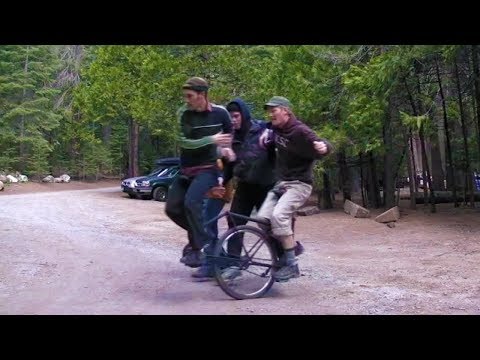 Tandem Unicycle Practice in the dirt of Yosemite