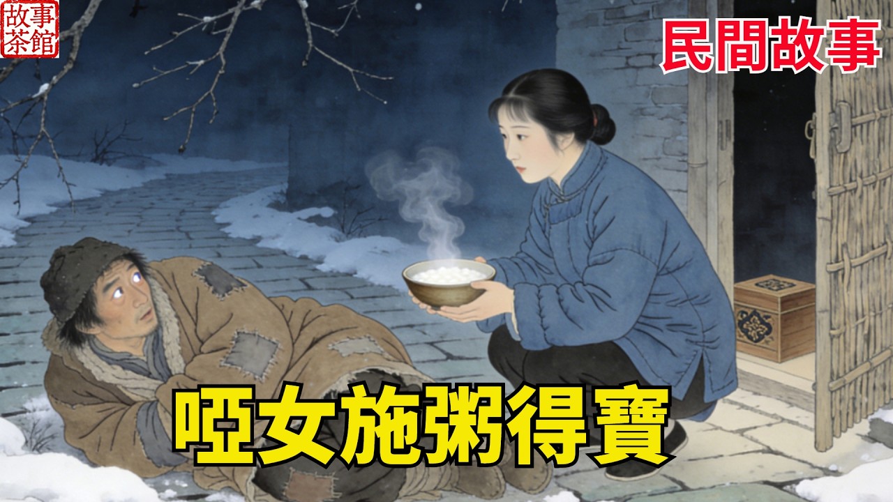 深冬寒夜，窮乞丐凍倒路旁無人過問，獨有啞女捧來白粥驅嚴寒。乞丐蘇醒，陡然擡眼望向柴門：藏寶物！#民間故事#情感 #睡前故事#人生感悟