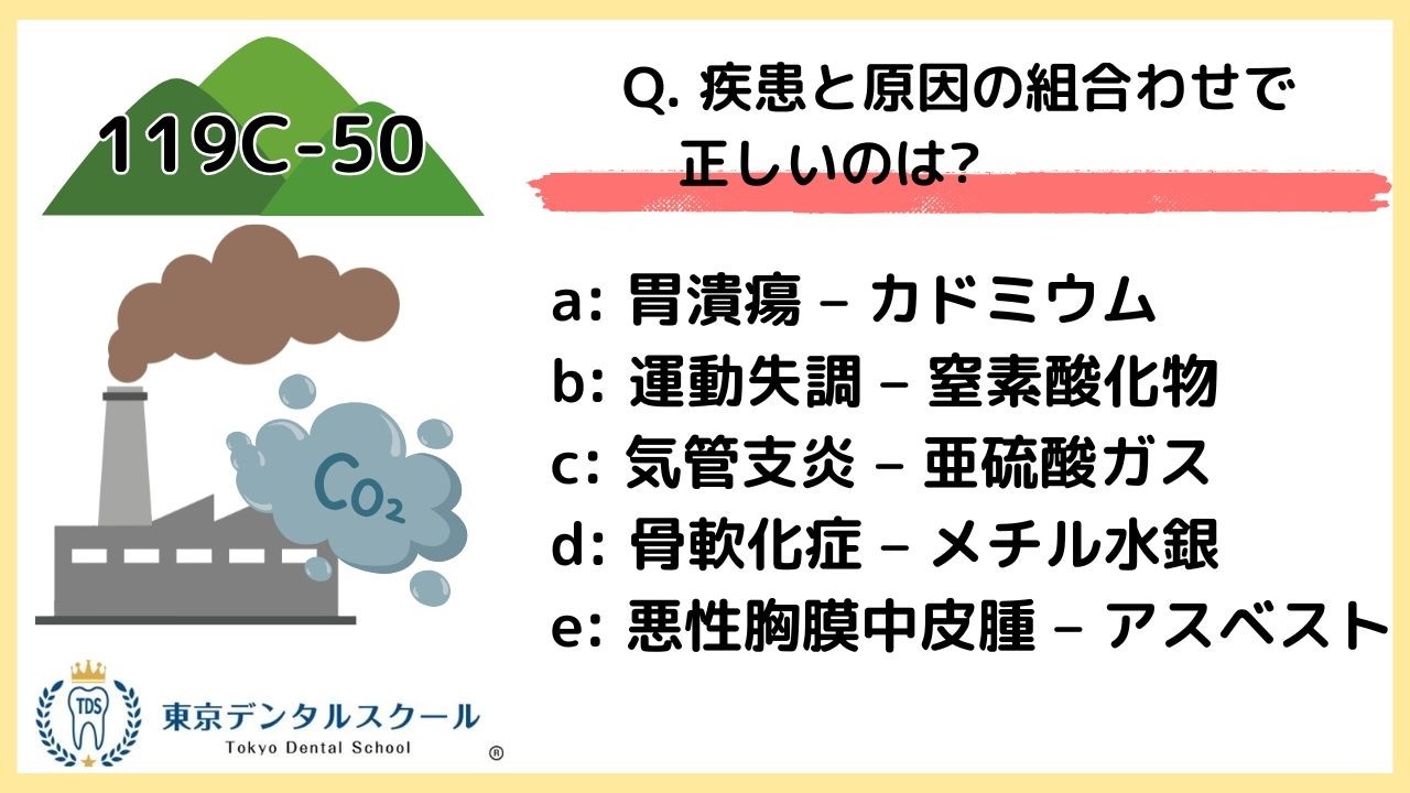 【CBT〜国試対策】公衆衛生学　環境因子と疾患対応の出題パターン整理　119C50