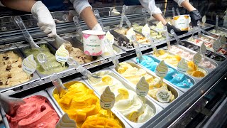 24 Flavors! Making Gelato ice cream and Waffle cones made with fresh Fruits| Indonesian Street Food