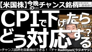 【米国株－今晩のチャンス銘柄】CPI(消費者物価指数)が悪化して株価が下げたら、どう対応すればいい？　まもなくCPIが発表される。予想はよくない。指数や個別銘柄が下げたら、果敢に買うことを検討したい。