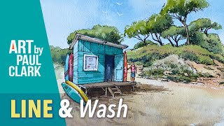 How to Paint a Beach Hut in Portugal in Line & Wash