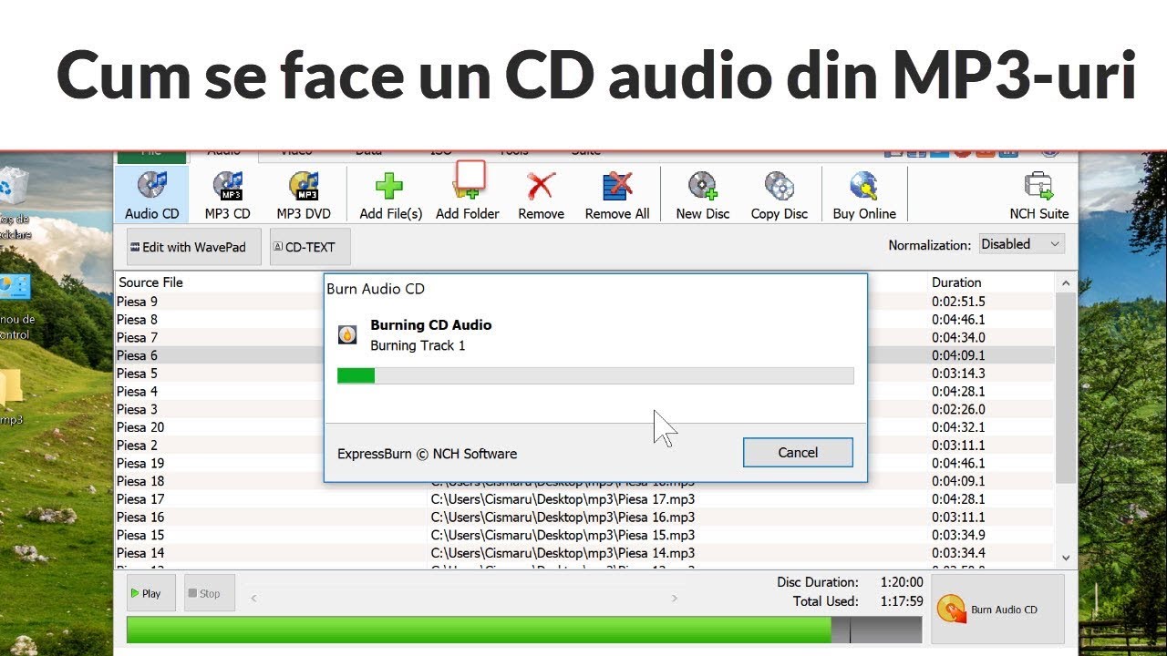 Update Cum se face un CD audio (track) din MP3