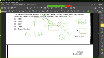 Question 14 consumer surplus calc with drawing a graph #DSC1520 past paper workings #unisa #maths