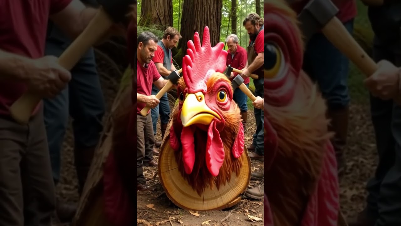 🐓 Rooster Trapped Inside a Giant Log?! 🌲😱 | Lumberjack Rescue #SecretInside #Rescue #shorts