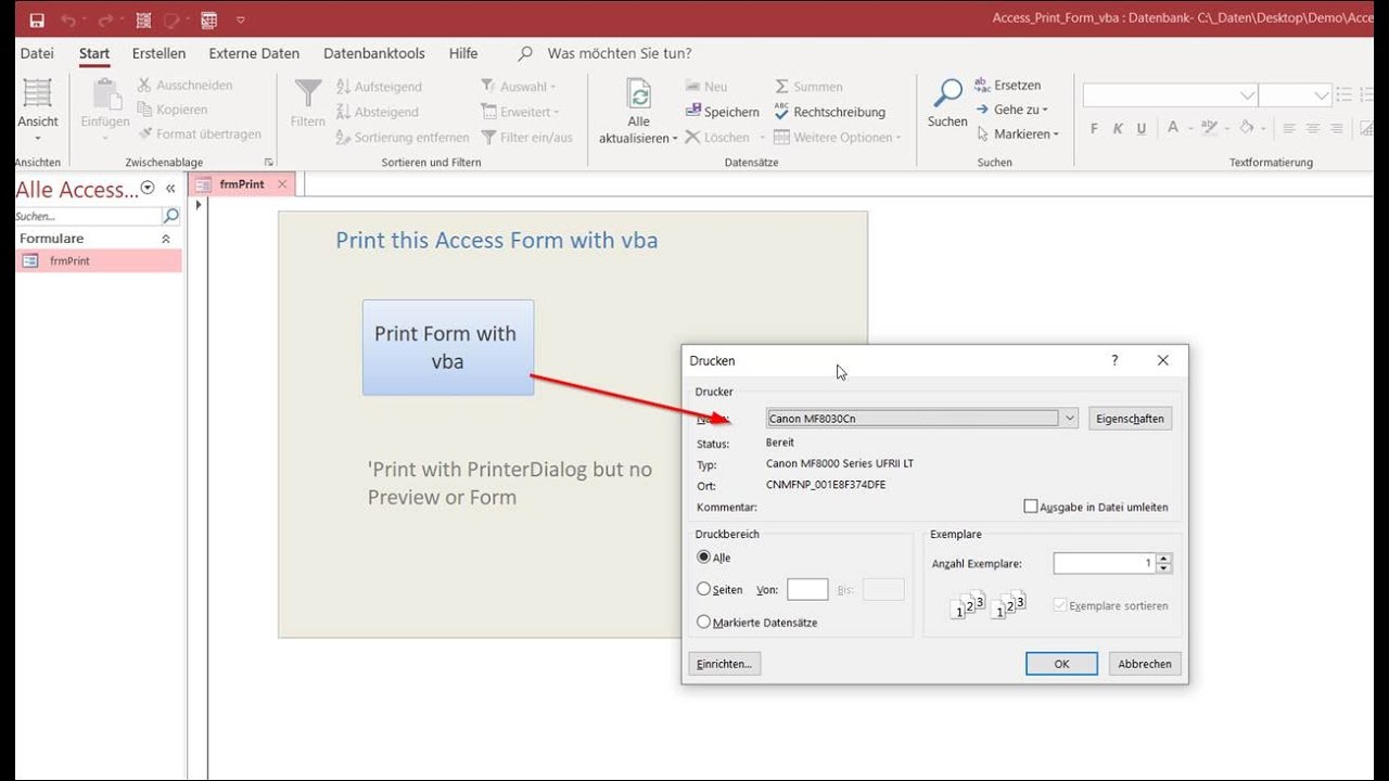 New Drucken in Microsoft Access mit vba ohne Preview. vba Programmierung