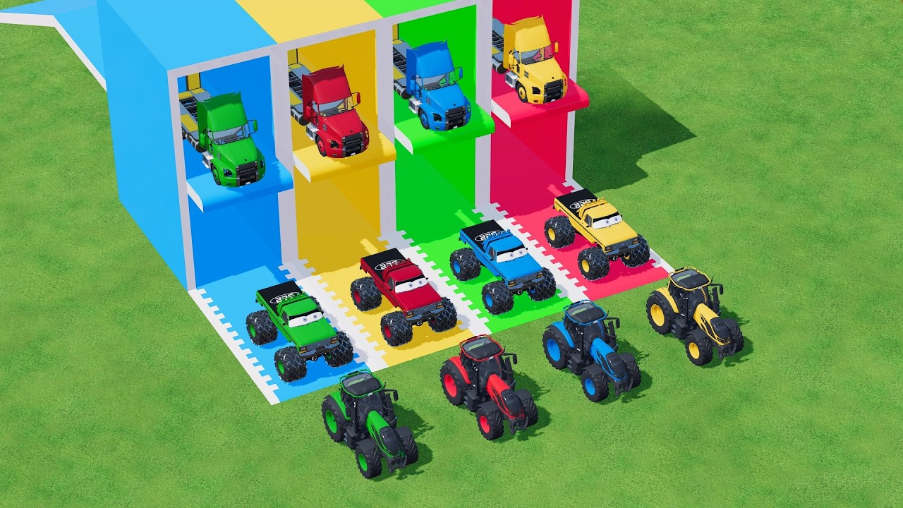 Garage with Colors   ALL MIXER TRUCK WITH DOUBLE FLATBED TRAILER TRUCK, MAN, SCANIA, MONSTER TRUCK