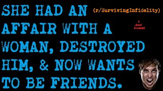 SHE HAD AN AFFAIR WITH A WOMAN DESTROYED HIM NOW WANTS TO BE FRIENDS