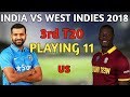 India Vs West Indies 3rd T20 Match 2018 Playing 11 And Match Preview | India 11 Players