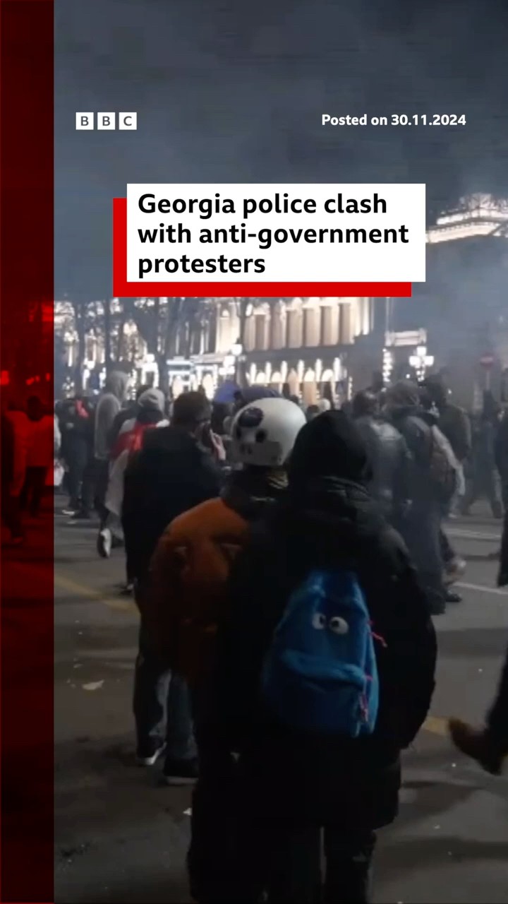 Georgia police clash with anti-government protesters. #Georgia #BBCNews